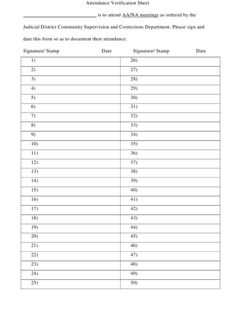 aana meeting attendance verification sheet