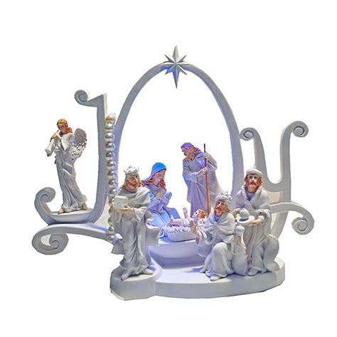 Nativity Scene With Led Light Hand Painted Christmas Figurine Decor