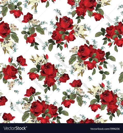 Seamless Floral Pattern With Red Roses On White Vector Image