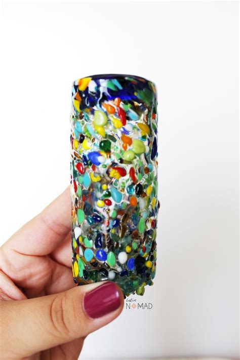 Hand Blown Multicolored Tequila Shot Glass Confetti Glassware Drinkware Sold As A 4 Piece Set