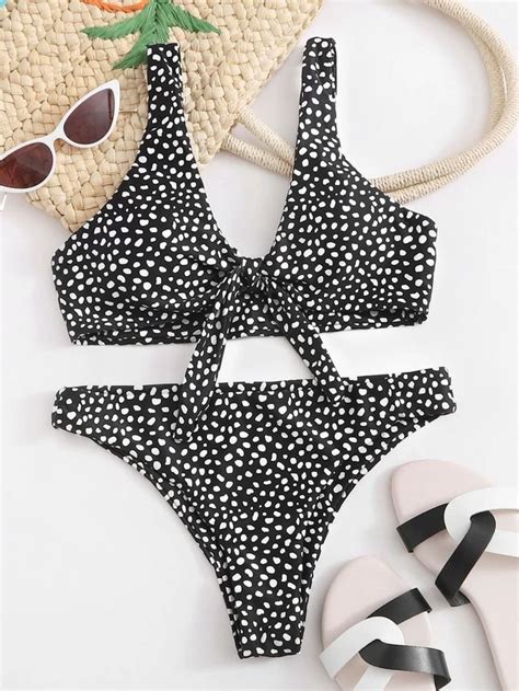 Dalmatian Knot Front Bikini Swimsuit Shein Usa Bikinis Bikini