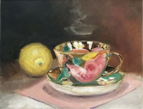 Original Oil Painting Still Life Bright Cup Of Tea 8x10 Schelp