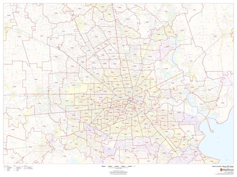 Buy Harris County Texas Zip Codes 48 X 36 Laminated Wall Map