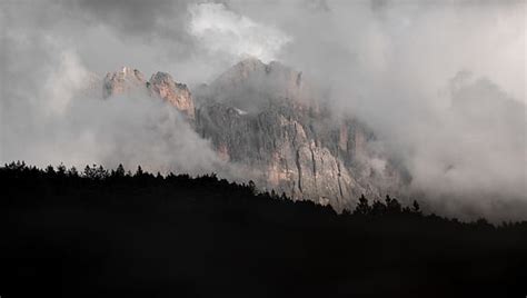 Hd Wallpaper Aerial Photography Of Foggy Mountain Conifers Dark Fir