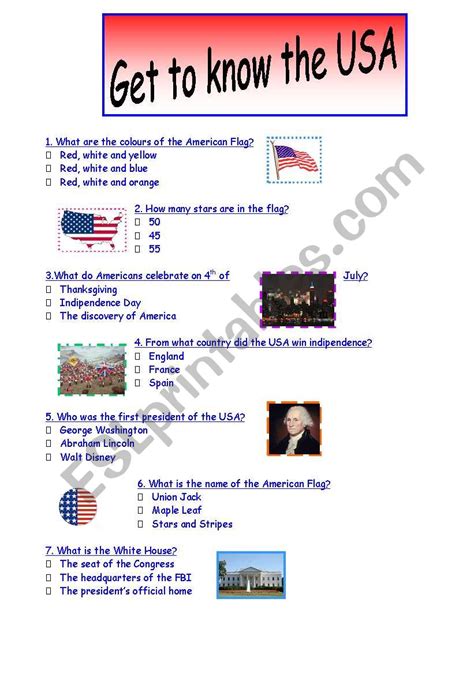 Quiz About The Usa Esl Worksheet By Sarasimo97