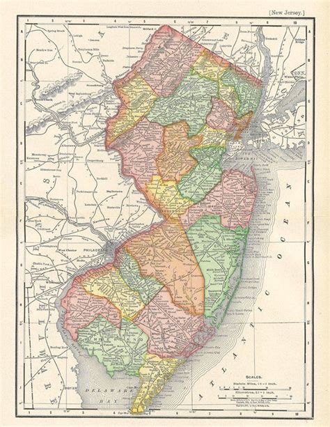 Mapa de Nueva Jersey de una Enciclopedia Británica de 1904 artes y
