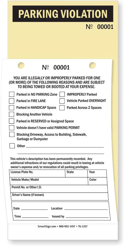 2 Part Parking Violation Ticket With Numbers And Perforation Tags Sku