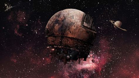 Outer Space Stars Planets Nebulae Rings Spaceships Digital Art Artwork