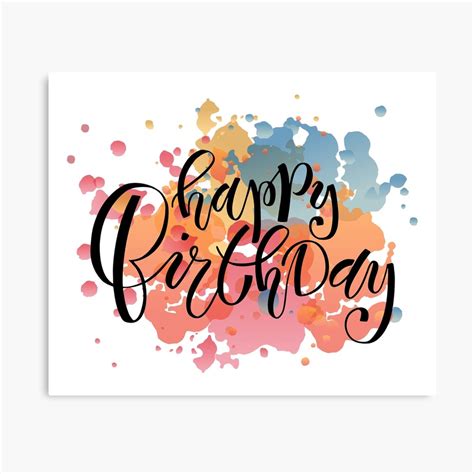 Happy Birthday Typography On Watercolor Background Canvas Print By