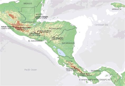 Physical Map Of Mexico Central America And The Caribbean Washington