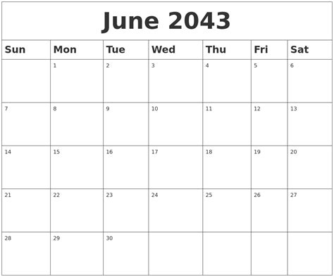 June 2043 Blank Calendar