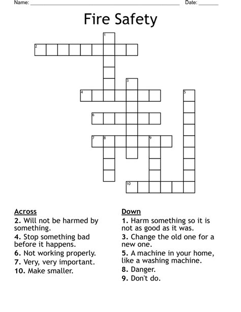 Fire Safety Printable Crossword Puzzle Made By Teache