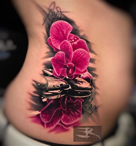 Pink Orchids Girls Realistic Side Tattoo Best Tattoo Design Ideas