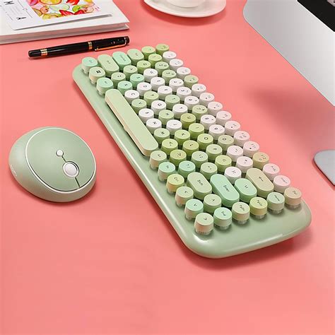 Kawaii Keyboard Wireless Cute Typewriter Usb Green Pink Etsy