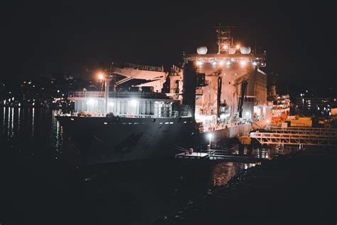 Lighted Ship On Ocean At Night · Free Stock Photo