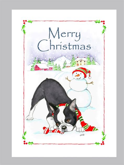 Boston Terrier Christmas Cards Box Of 16 Cards And Envelopes