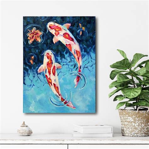 Pintura Al Leo De Peces Koi Sobre Lienzo Original Koi Fish Etsy