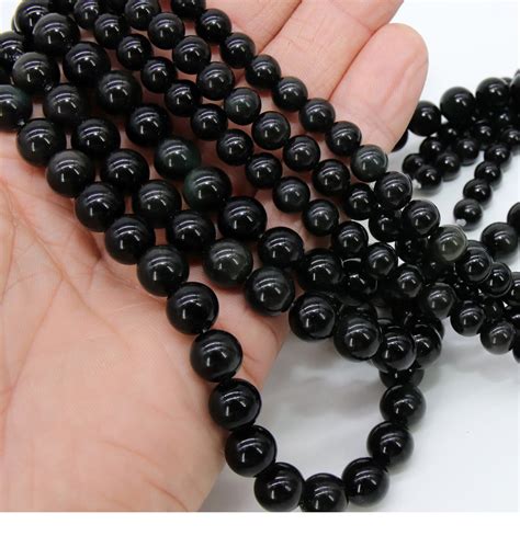 Natural Black Obsidian Beads Smooth Shiny Round Black Beads Etsy