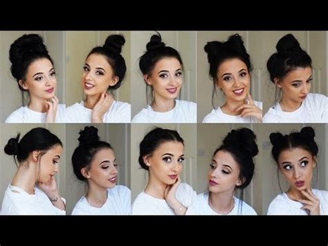 Cute easy hairstyle for short hair, stacked bob. 10 Easy BUN Hairstyles! **TUMBLR inspired!** - YouTube