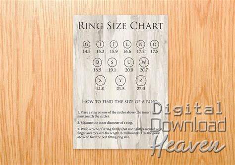 Downloadable To Scale Wood Grain Ring Size Chart Printable Size Guide