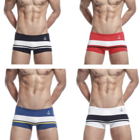 Summer Seobean Men Bulge Boxer Briefs Cotton Sports Strip Underwear