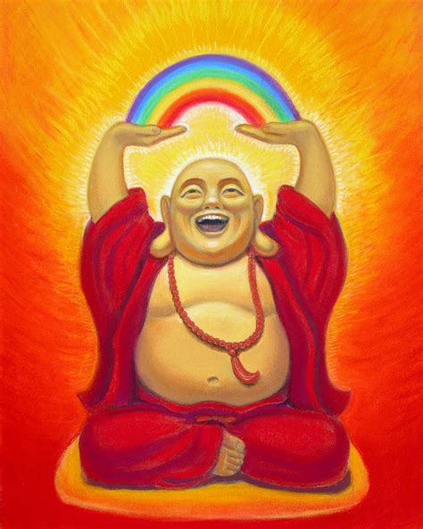 Download Laughing Buddha Holding A Rainbow Wallpaper