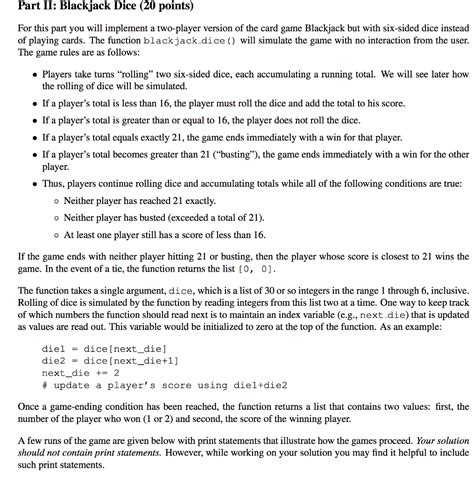 9 at each other's throats: Solved: Part II: Blackjack Dice (20 Points) For This Part ...