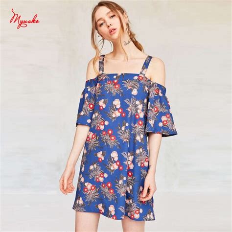 2017 Women Off Shoulder Summer Dresses Floral Print Pattern Vintage