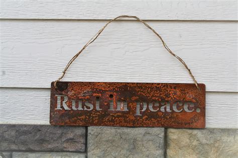 Rust In Peace Rustic Hanging Metal Sign Rusty Garden Sign Rusty