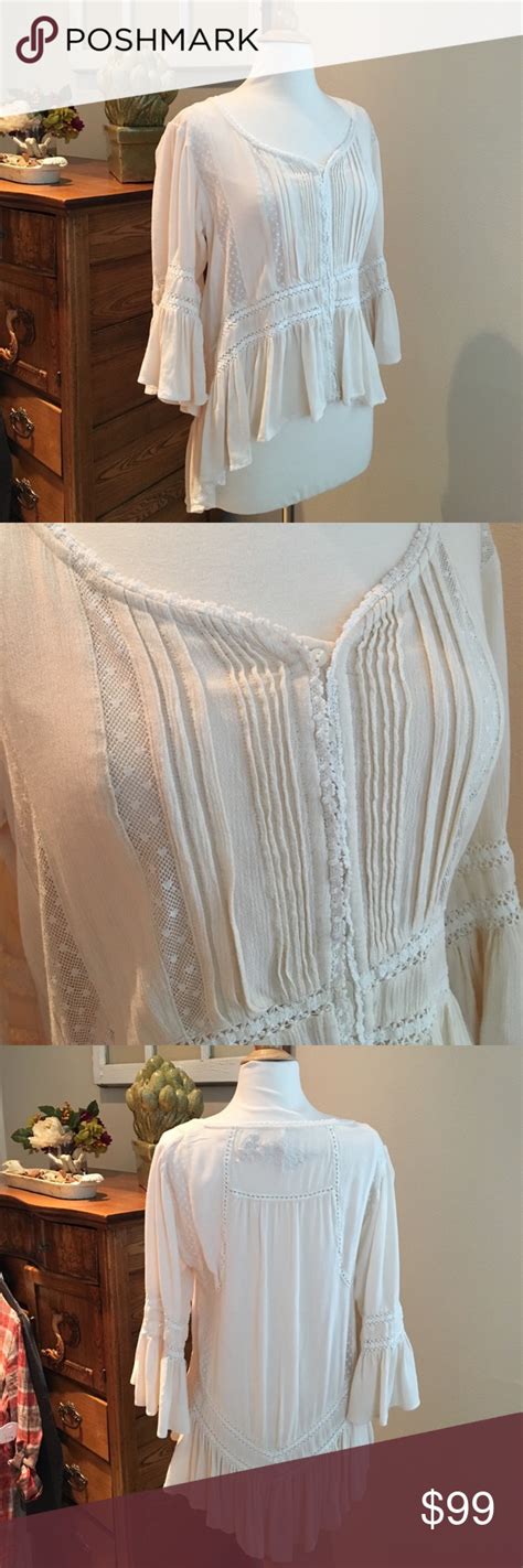 Free People Rare Boho Victorian Lace Top Blouse Sm Victorian Lace