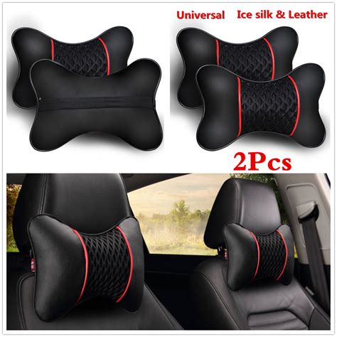 2pcs travel car auto seat head neck rest pu leather cushion pad headrests pillow ebay