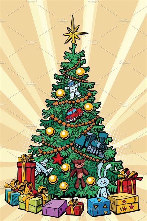 christmas tree with ts decorative illustrations ~ creative market