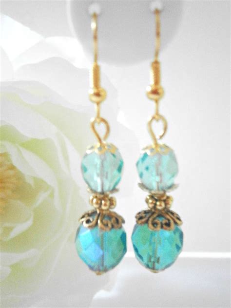 Turquoise Earrings Czech Glass Jewelry Dangle Earring Etsy