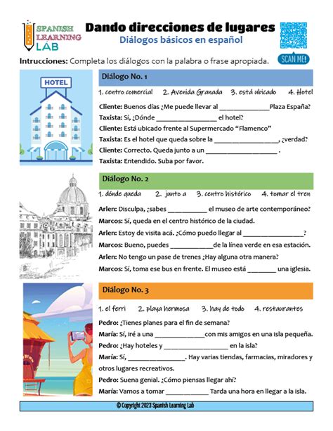 Giving Directions In Spanish Dialogue Worksheet Spanish Learning Lab