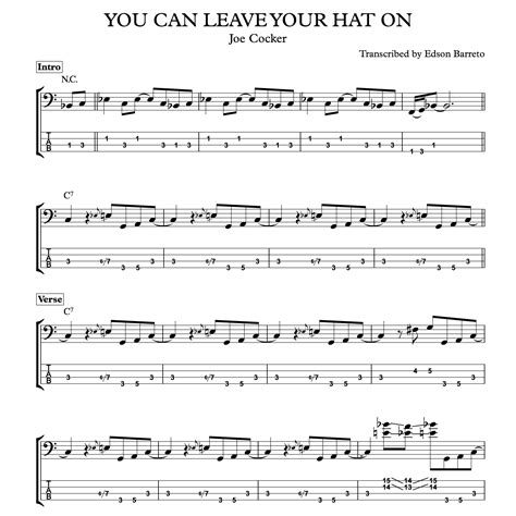You Can Leave Your Hat On Joe Cocker Bass Score Tab Lesson Edson