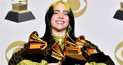 Billie Eilish Poses With All Of Her Trophies After The Grammys