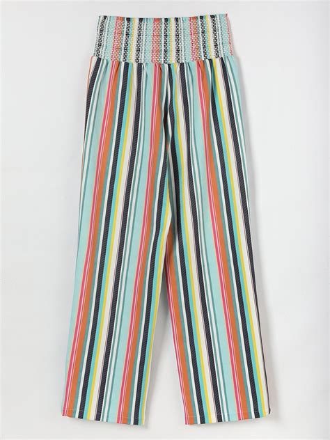 Multi Stripe Printed Casual Summer Pants Azzlee