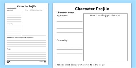 Character Profile Template Primary Resources