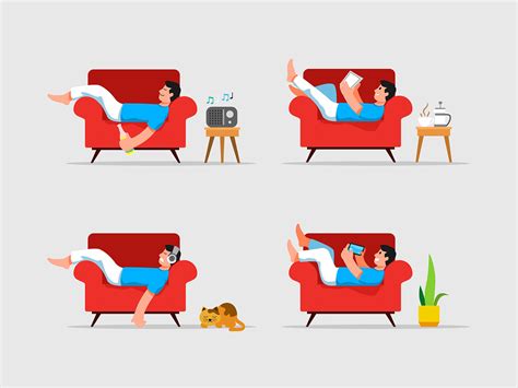 Man Laying Down And Relaxing On Couch Vector Illustration By Alaik