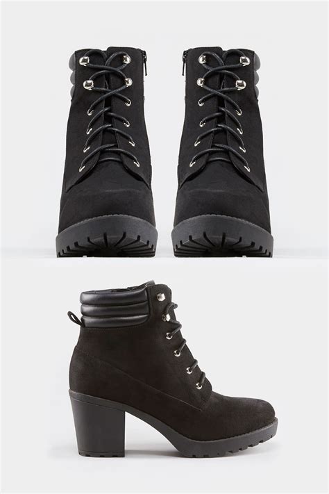 Black Lace Up Heeled Ankle Boot In Extra Wide Fit Yours Clothing