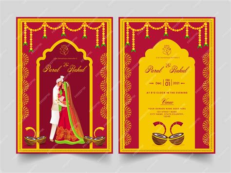 Premium Vector Indian Wedding Invitation Card With Event Details In