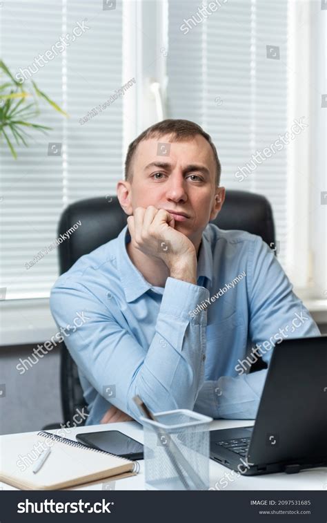 Brooding Young Man Office Behind Workplace Stock Photo Edit Now