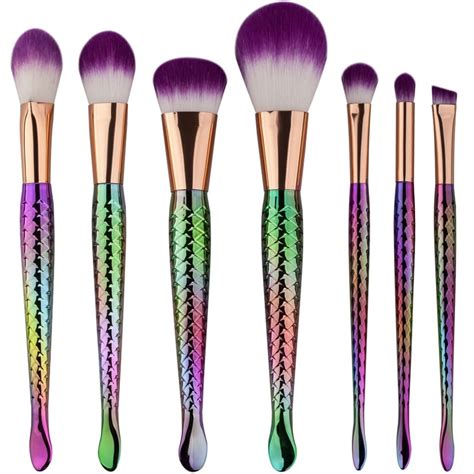 glowii 7pcs mermaid purple hair makeup brush set colour zone cosmetics