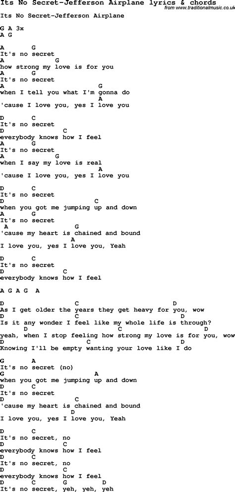 Then this article will be helpful to know the full lyrics of secret love song. Love Song Lyrics for:Its No Secret-Jefferson Airplane with ...