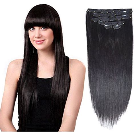 14 Remy Human Hair Clip In Extensions For Women Thick To Ends Jet Black 1 6 Pieces 70grams 2
