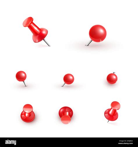 Realistic Vector Plastic Glossy Red Push Pins At Various Angles Set