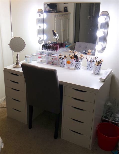 Typical Vanity Setup From Ikea With Diy Lighted Mirror Makeupaddiction