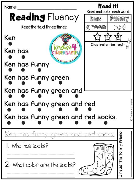 Reading Comprehension Fluency Phrases Cvc Set Great For Kindergarten