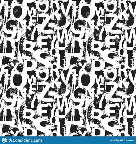 Seamless Pattern With Alphabet Letters White Paint Splashes And Blots