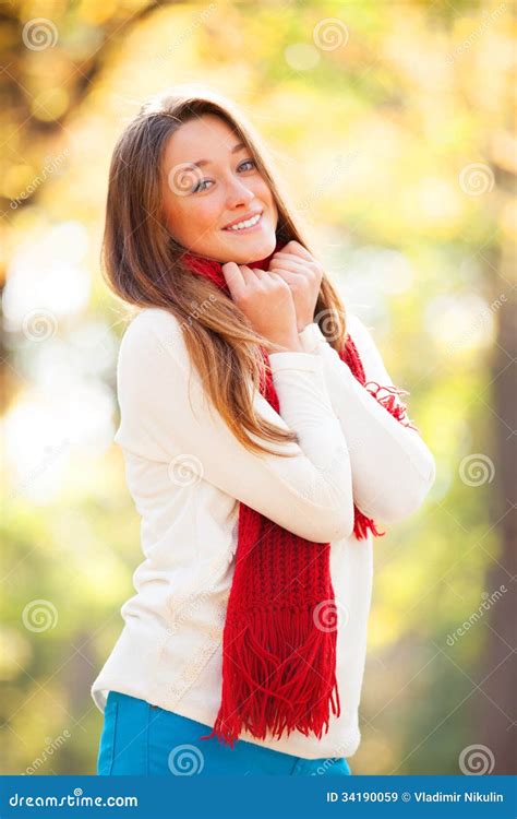 Teen Girl In Red Scarf Stock Image Image Of Scarf Fall 34190059
